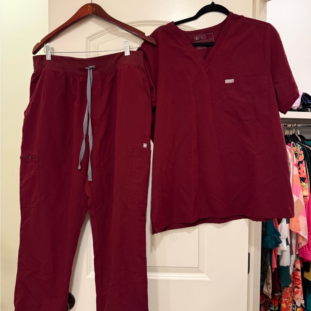 Burgundy Scrub Set with Top and Pants